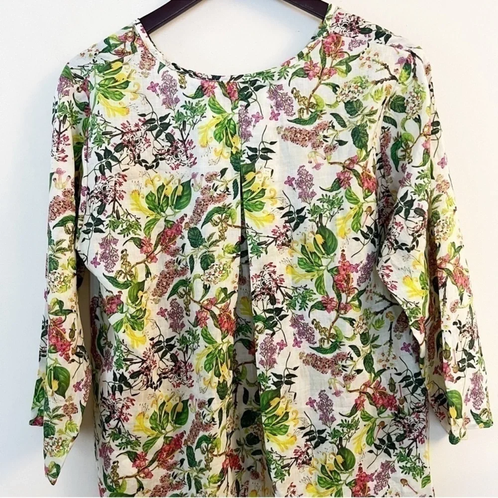 Jiva Clothing Floral Raime Green Tunic Blouse 3/4 Sleeves Size 2 (10-12 US)